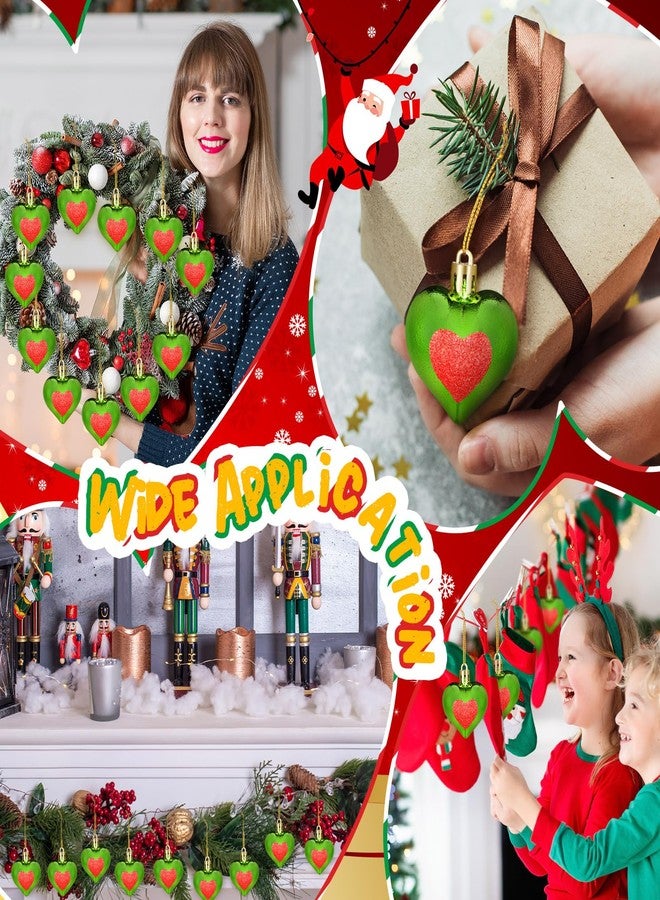 Lunmon 24 Pcs Lime Green Christmas Heart Ornaments 1.8 Inch Heart Shaped Hanging Ornaments for Christmas Tree Anniversary Wedding Party Decoration(Classic) - Image 4